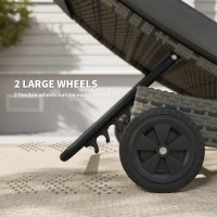 Outsunny Patio Wicker Chaise Lounge Chair, Outdoor PE Rattan Sun Lounger with Adjustable Backrest and 2 Wheels, Dark Grey(m-4)