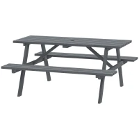 Outsunny 6 Seater Wooden Picnic Table Bench for Outdoor Garden or Patio with Parasol Cutout 150 cm Grey(m-11)