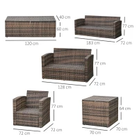 Outsunny 6 Pieces Rattan Garden Furniture Set, 7 Seater Wicker Outdoor Furniture Set with Storage Tea Table & Side Table, Sectional Garden Sofa Set with Cushions, Orange(m-3)