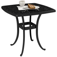 Outsunny Outdoor Garden Table, Cast Aluminium Patio End Table with Umbrella Hole and Anti-slip Foot Pads for Garden, Patio, Balcony, 54 x 54 cm, Black(m-10)