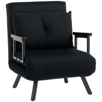 HOMCOM 4-in-1 Velvet-Feel Single Chair Bed, with Pillow - Black(m-10)