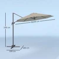 Outsunny 3 m Five-Angle Cantilever Parasol - Light Grey(m-3)