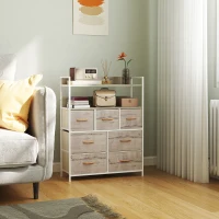 HOMCOM Rustic Chest of Seven Fabric Drawers - Natural Wood Finish(m-2)