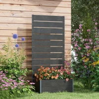 Outsunny 34 x 69.5cm Garden Planter Box, with Back Trellis, Black(m-2)