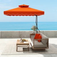 Outsunny 2.5m Cantilever Parasol with Easy Lever, Square Double Top Garden Parasol Umbrella with Ruffles and Cross Base, Overhanging Outdoor Sun Shades, Orange(m-9)