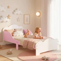 AIYAPLAY Lit enfant 70 x 140 cm, lit pour enfant avec barriere de securite et sommier à lattes en bois, rose (matelas non inclus)(m-6)