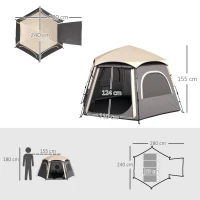 Outsunny Instant Pop Up Camping Tent, 2/3/4 Person Easy Setup Dome Family Tent with Vestibule, Rainfly, 4 Mesh Windows & 2 Doors, Hexagonal Design, Waterproof & UV Protected, Dark Grey(m-3)