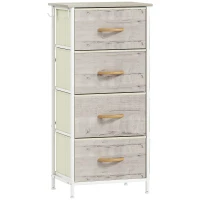 HOMCOM Chest of Four Fabric Drawers - Natural Wood Finish(m-1)