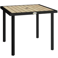 Outsunny Square Garden Dining Table with 5.4cm Parasol Hole, Slatted Top, Metal Frame, 86 x 86 x 71cm, Brown(m-1)