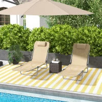 Outsunny Set of Two Steel Frame Sun Loungers, with Reclining Backs - Brown(m-2)