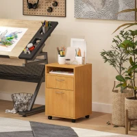 HOMCOM Filing Cabinet, Mobile File Cabinet with 2 Lockable Drawers, Office Home Organiser on Wheels for A4, Letter-Size File Folders, Mobile Printer with Open Shelf, Natural Wood Finish(m-8)