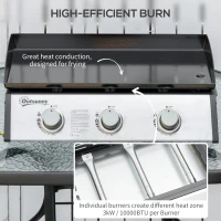Outsunny Gas Plancha Barbecue Grill with 3 Stainless Steel Burner, 7.5kW, Portable Tabletop Gas BBQ with Non-Stick Griddle for Camping Picnic Garden Party Festival(m-4)