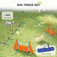 PawHut 6-Piece Dog Agility Equipment Set with Weave Poles, Jump Ring, Hurdle, Pause Box, Bag, Orange(m-4)