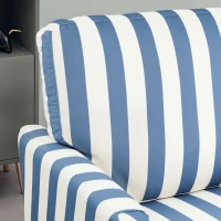 HOMCOM Modern Cuddle Chair, Velvet Single Sofa Armchair with Stripe, Turned Legs and Wide Seat, Upholstered Snuggle Chair for Living Room, Bedroom, Blue and White(m-8)