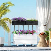 Outsunny Set of Two Rattan-Effect Planters - Black(m-2)