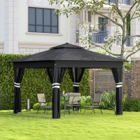 Outsunny 3.36 x 3.36m Pop Up Gazebo Party Tent with Solar-Powered LED Lights, Adjustable Event Shelter with Netting, Black(m-2)