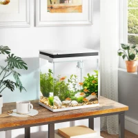 PawHut 14L Glass Fish Tank With Filter System, LED Lights, Water Pump, White(m-2)