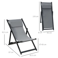 Outsunny Set of 2 Folding Garden Beach Aluminium Frame Deck Chairs Deckchairs Seaside Folding Garden Patio Lounger, Grey(m-3)