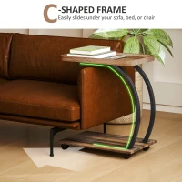 HOMCOM 2-Tier Mobile C-Shaped Side Table - Brown(m-4)
