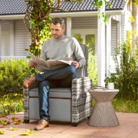 Outsunny 145° Reclining Rattan Armchair, with Footrest - Mixed Grey/Grey(m-2)