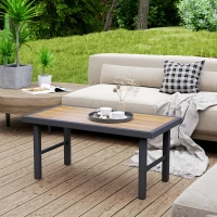 Outsunny Metal Garden Coffee Table, Outdoor Side Table with SPC Woodgrain Tabletop for Outside, Garden, Balcony, Porch, 100 x 53 x 46cm, Brown(m-2)