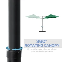 Outsunny 2.5M Garden Cantilever Parasol, Offset Roma Patio Umbrella Hanging Sun Shade Canopy Shelter with 360° Rotation and Cross Base, Green(m-5)