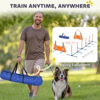 PawHut Seven-Piece Dog Agility Equipment Set with Weave Poles, Jump Ring, Hurdle, Pause Box, Carry Bag, Orange(m-7)