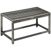 Outsunny Outdoor Coffee Table, Garden PE Rattan Side Table with Plastic Board Under the Full Woven Table Top and Rectangular Frame for Patio, Balcony, Mixed Grey(m-10)
