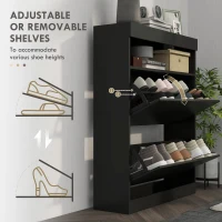 HOMCOM 16 Shoe Pair Storage Cabinet, with Flip Doors - High Gloss Black(m-5)