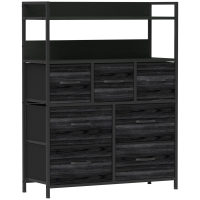 HOMCOM Rustic Chest of Seven Fabric Drawers - Black