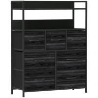 HOMCOM Rustic Chest of Seven Fabric Drawers - Black(m-1)