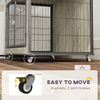 PawHut Dog Crate Furniture with Wheels, Double Doors, for Medium Dogs, Grey(m-6)