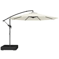Outsunny 3 m Garden Cantilever Parasol with Cross Base, Sandbag, 360° Rotating Overhanging Banana Umbrella, Cream White(m-1)