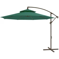 Outsunny 2.7m Garden Banana Parasol Cantilever Umbrella with Crank Handle, Double Tier Canopy and Cross Base for Outdoor, Hanging Sun Shade, Green(m-11)