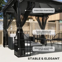 Outsunny 3 x 3m Garden Gazebo Patio Party Tent Shelter Outdoor Canopy Double Tier Sun Shade with Metal Frame and Netting, Dark Grey(m-5)
