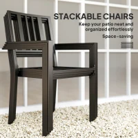 Outsunny Set of Four Minimal Metal Garden Chairs - Black(m-5)
