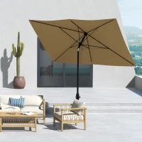 Outsunny 3 x 2 m Garden Parasol Umbrella with Aluminium Pole, UPF 50+ Rectangular Outdoor Table Parasol Sun Shade with Crank & Push Button Tilt, Metal Ribs, Brown(m-9)