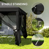 Outsunny 3 x 3 m Pop Up Gazebo, 420D Garden Tent Canopy with Removable Mesh Sidewall Netting, Carry Bag for Garden Patio Outdoor, Black(m-6)