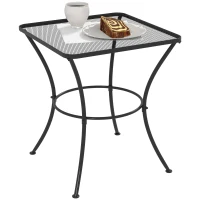 Outsunny 60cm Square Garden Table, Outdoor Metal Bistro Side Desk with Mesh Top, Black(m-10)