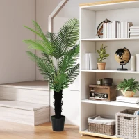HOMCOM 175cm Artificial Areca Palm Tree with 16 PE Leaves, Decorative Artificial Plant with Plastic Pot and Flocked Soil, Fake Plant for Home Office Decor, Green(m-2)