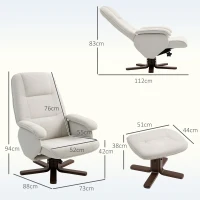 HOMCOM Linen Swivel Recliner Chair with Footstool, Upholstered Reclining Armchair with Wooden Base for Living Room, Beige(m-3)