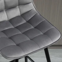 HOMCOM Set di 2 Sgabelli da Bar Effetto Velluto, Seduta Imbottita in Tessuto con Gambe in Metallo e Schienale, Grigio(m-5)