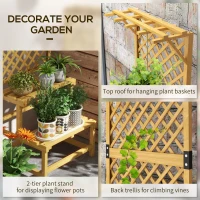 Outsunny Wooden Plant Stand, with Trellis - Natural Finish(m-4)