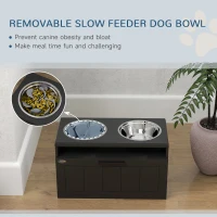 PawHut Raised Dog Bowl with Slow Feeder, Two Stainless Steel Dog Bowls, Drawer, for Large and Extra Large Dogs, Black(m-4)