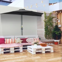 Outsunny 3(m) Half Parasol, Semi Round Umbrella with Metal Frame, Crank Handle for Balcony, Garden, Black(m-2)