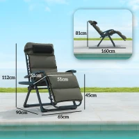 Outsunny Set of Two Reclining Sun Loungers, with Cushion - Grey(m-3)