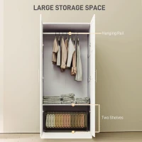 HOMCOM Double Paneled Door Wardrobe, with Shelves - White(m-4)