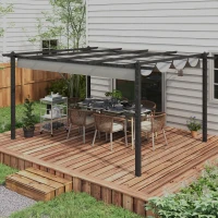 Outsunny 4 x 3(m) Aluminium Pergola with Retractable Roof, Garden Gazebo Canopy Shelter for Outdoor, Patio, Grey(m-9)