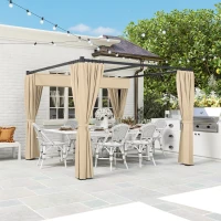 Outsunny 3 x 3m Retractable Roof Pergola, with Curtains - Khaki(m-8)