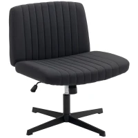 HOMCOM Armless Office Chair No Wheels, Linen Fabric Criss Cross Legged Desk Chair with Wide Seat, Thick Padding, Tilt Function, Height Adjustable Swivel Computer Seat for Home, Black(m-10)